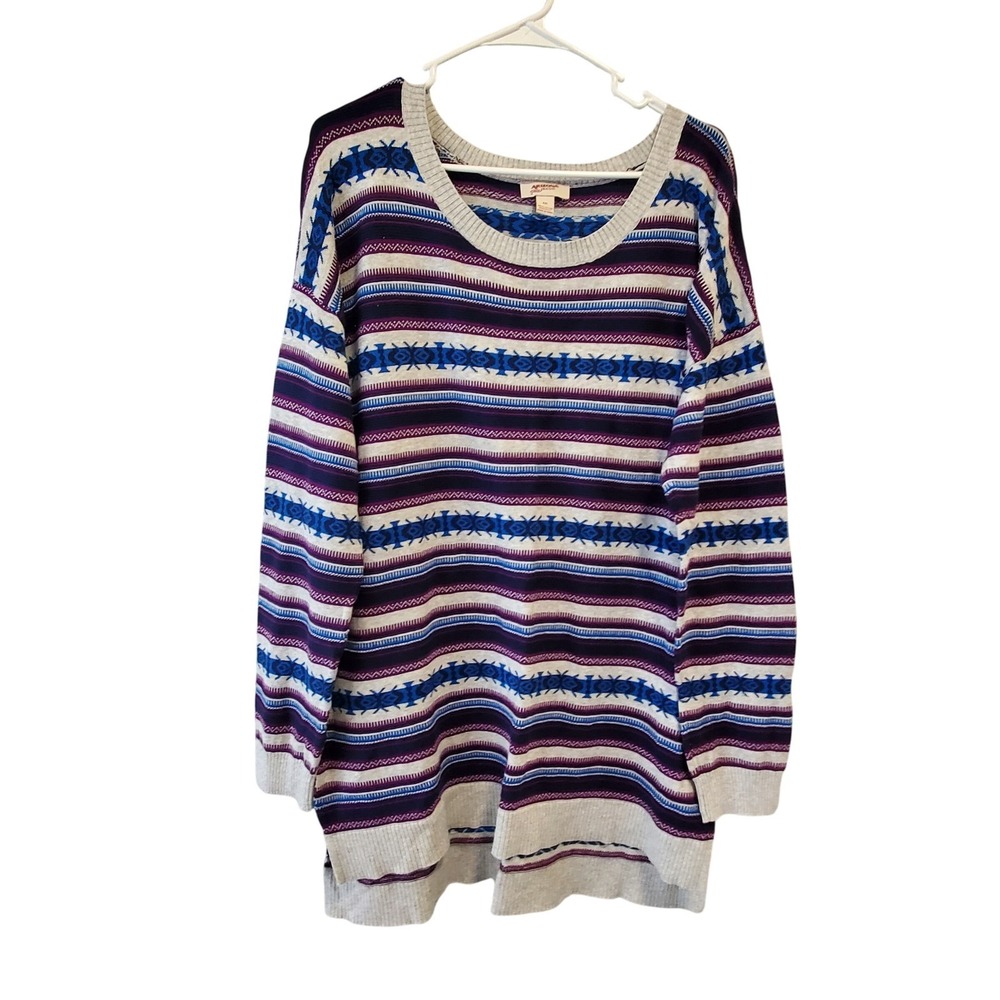 Arizona Jean Co XXL Sweater Womens Purple Blue Striped Knit 100% Cotton Pullover